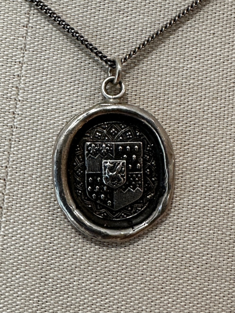 Pyrrha Sterling Silver Heraldic Shield Lion Talisman Necklace | Vintage Style